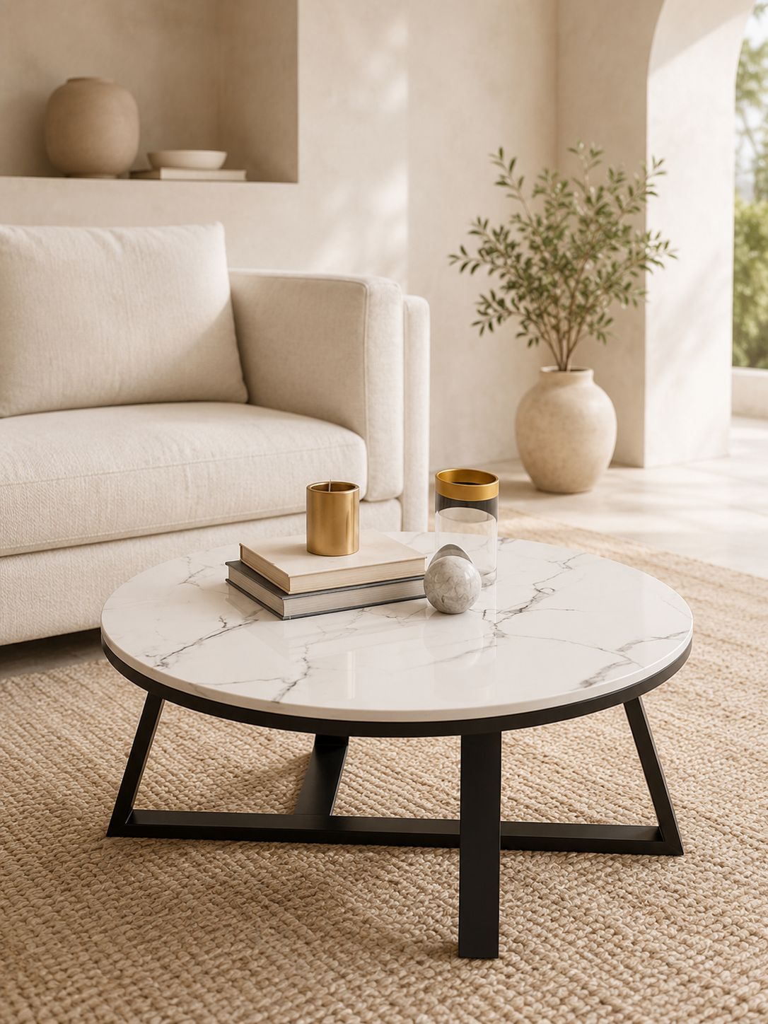 Round marble-top coffee table