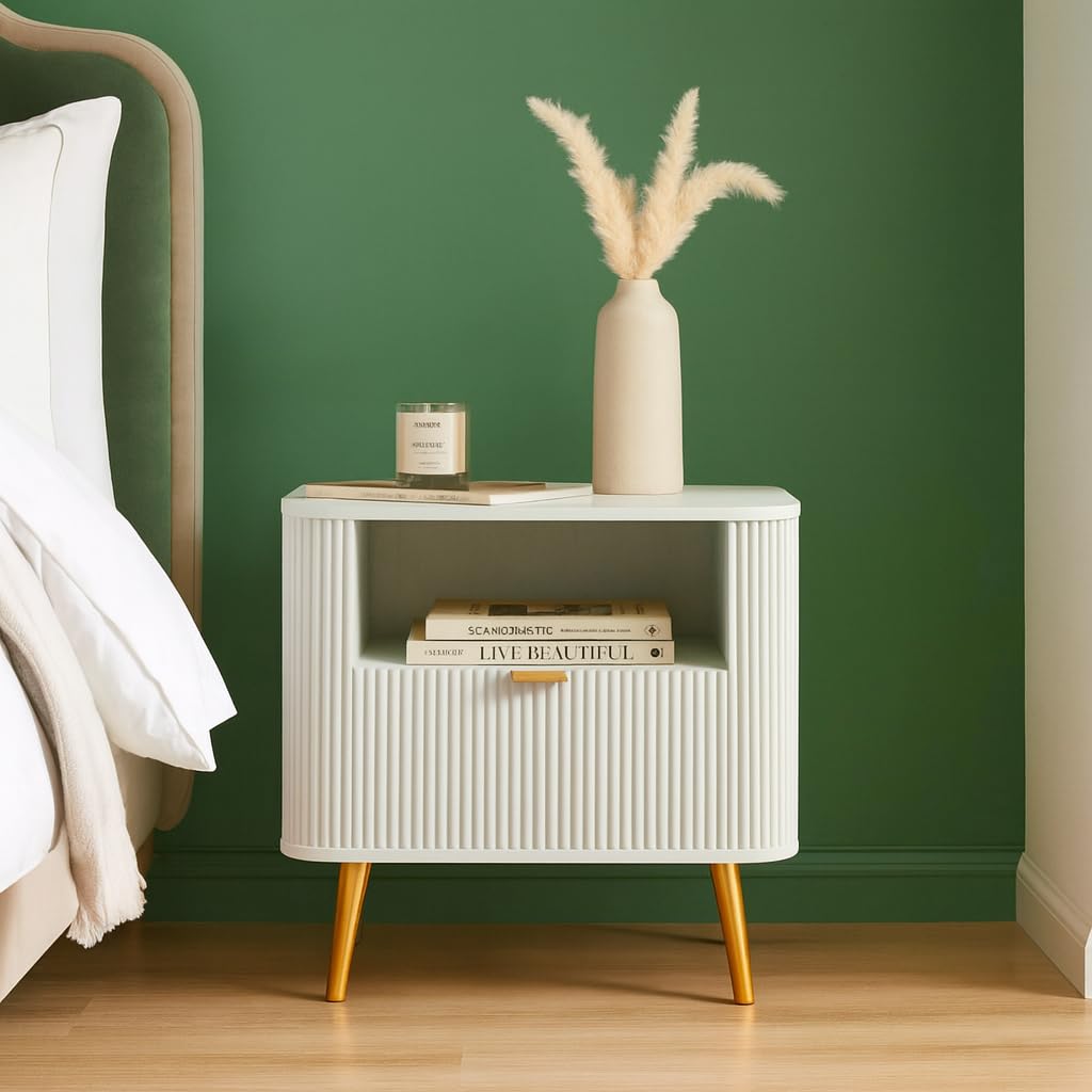 White nightstand with drawer