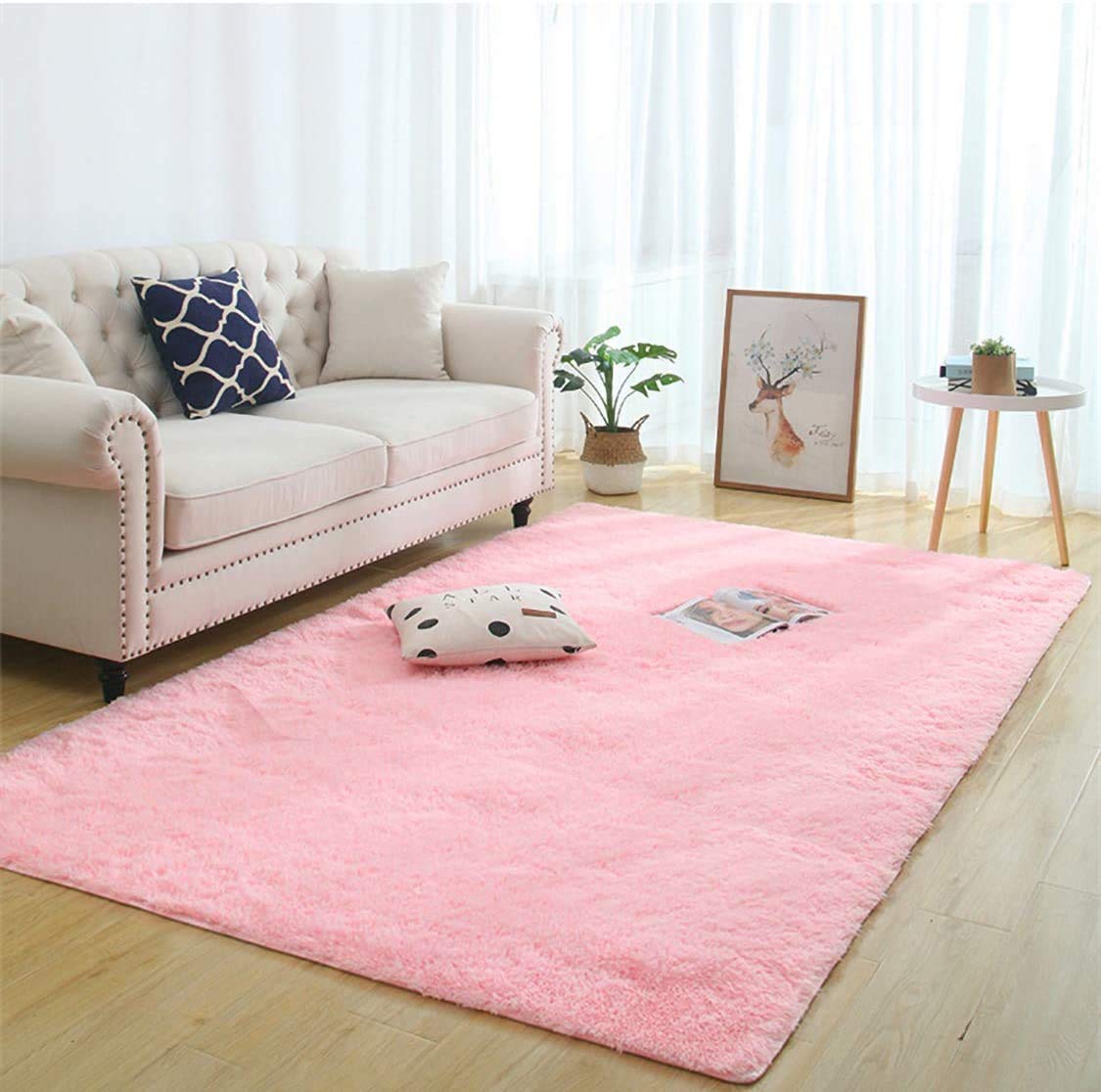 Pink plush shag rug
