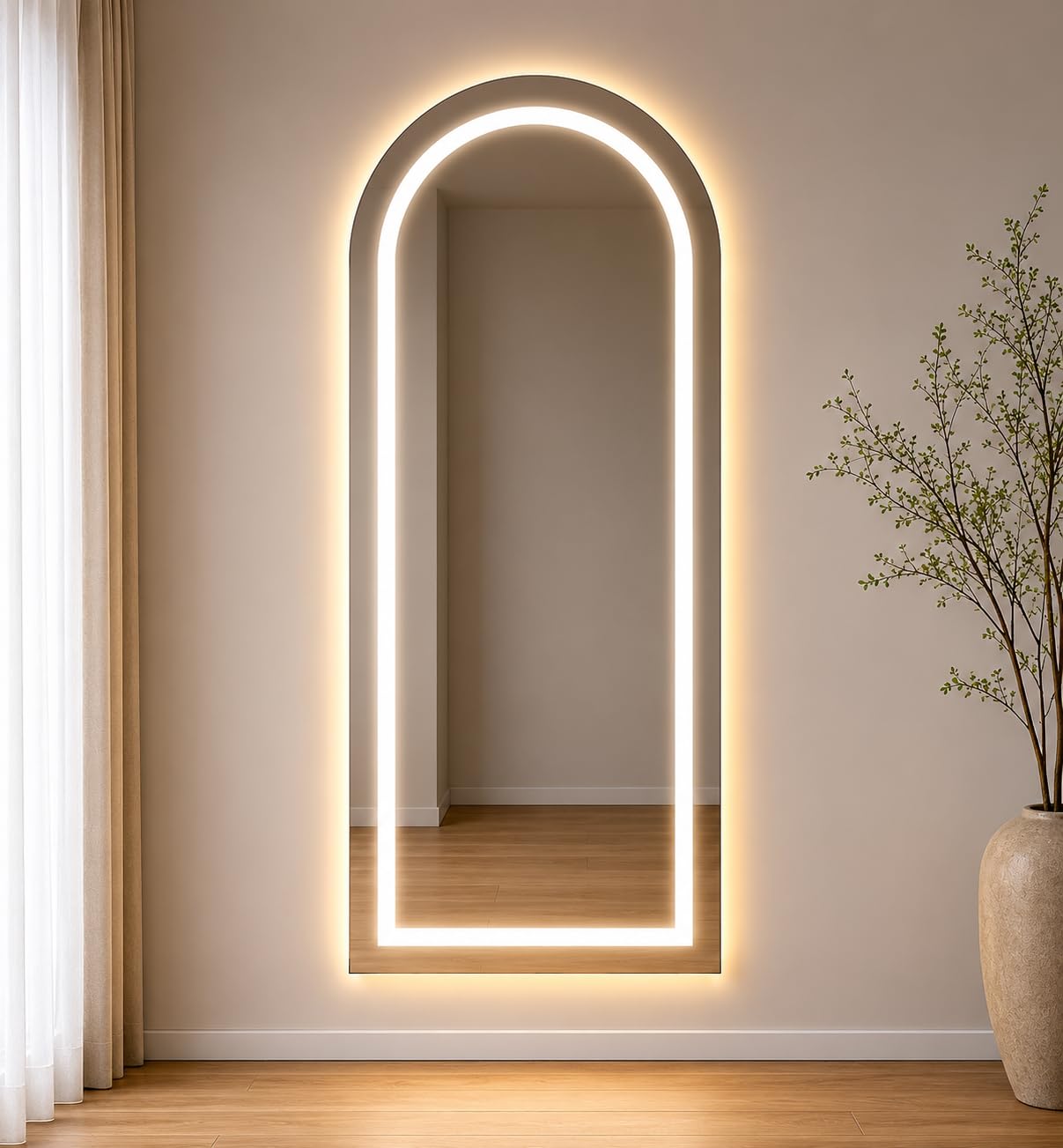 Arched LED backlit mirror