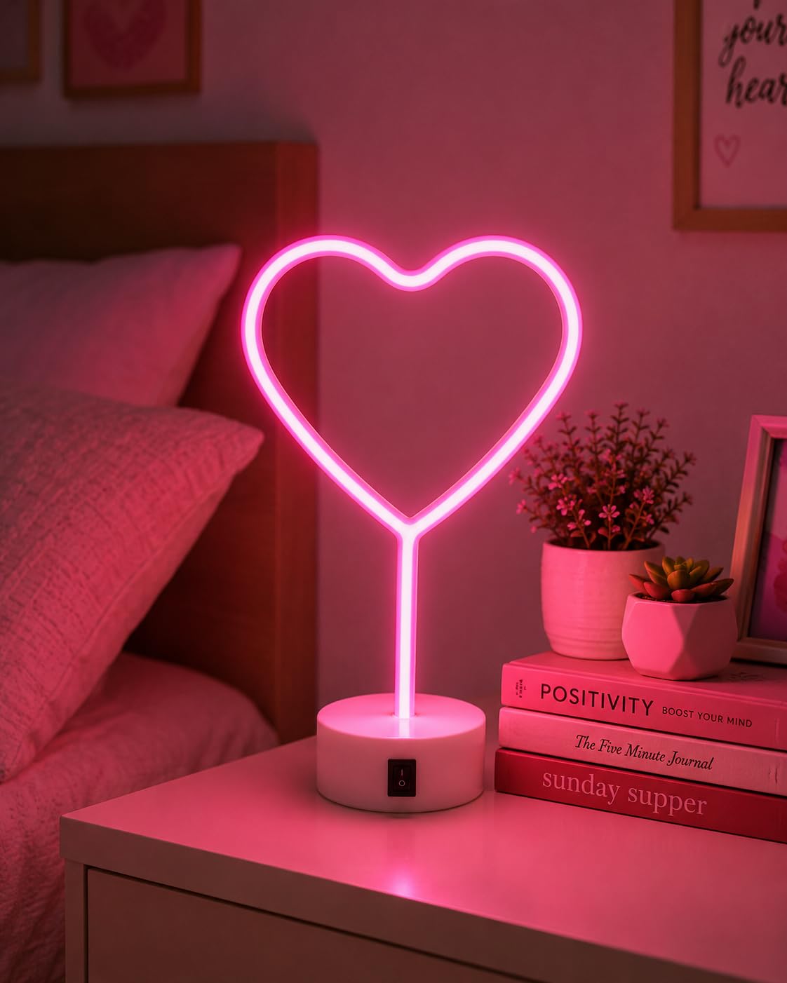 Pink neon heart table lamp