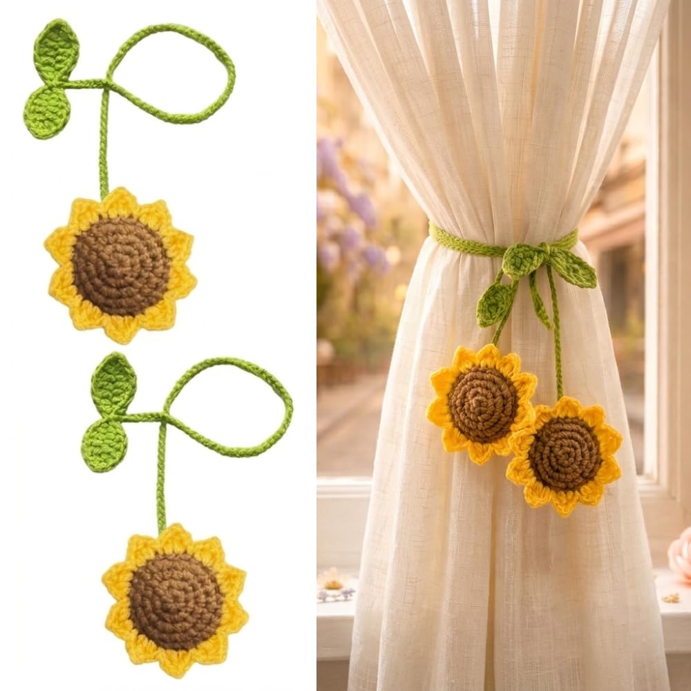 Crochet sunflower curtain tiebacks