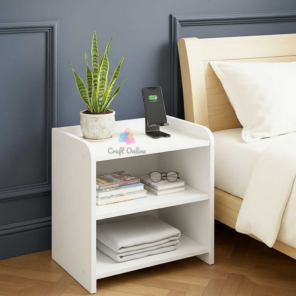White nightstand with shelves