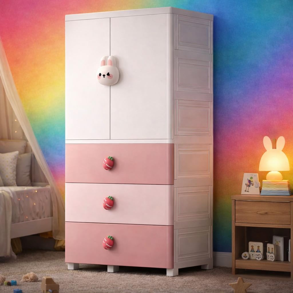 White pink wardrobe with bunny decal