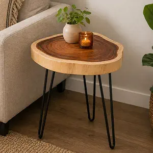 Rustic log side table