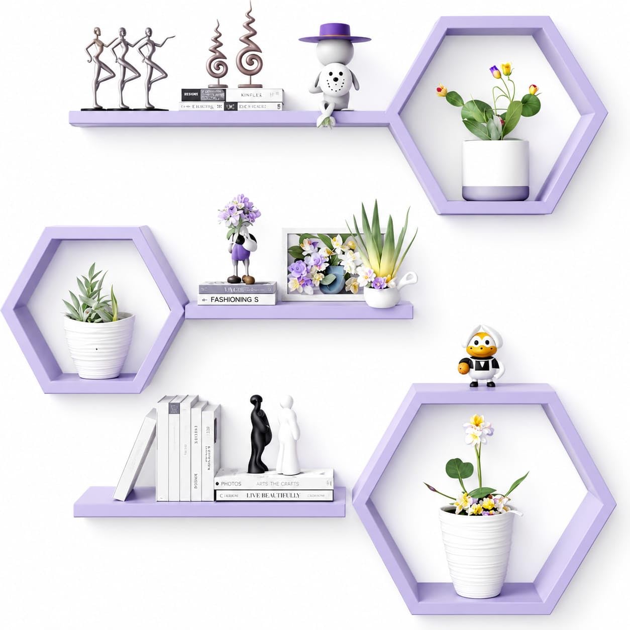 Lavender hexagon floating shelves set
