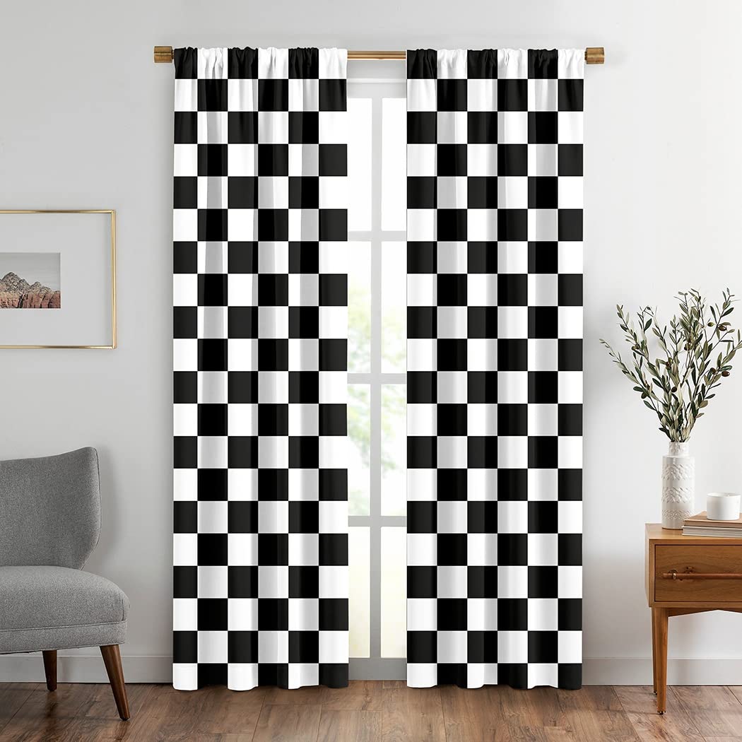 Black and white checkered curtains