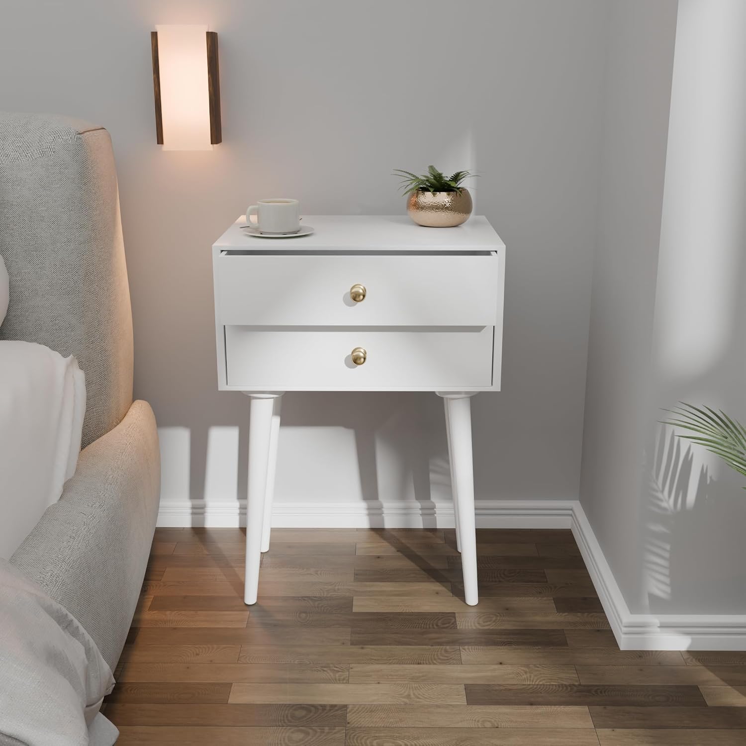 White two drawer nightstand