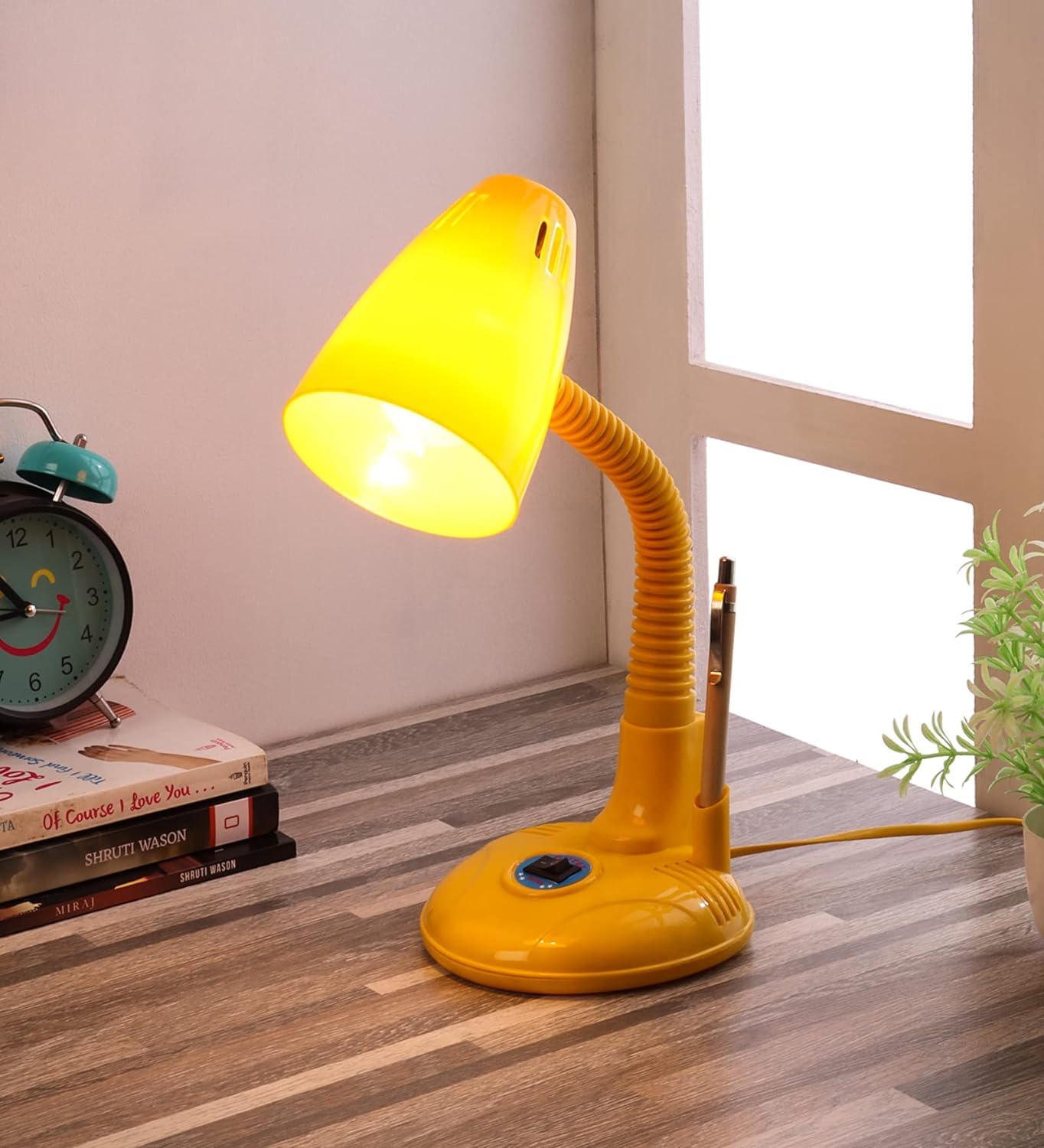 Yellow gooseneck desk lamp