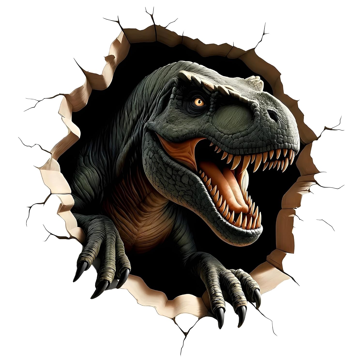 Dinosaur breaking wall decal