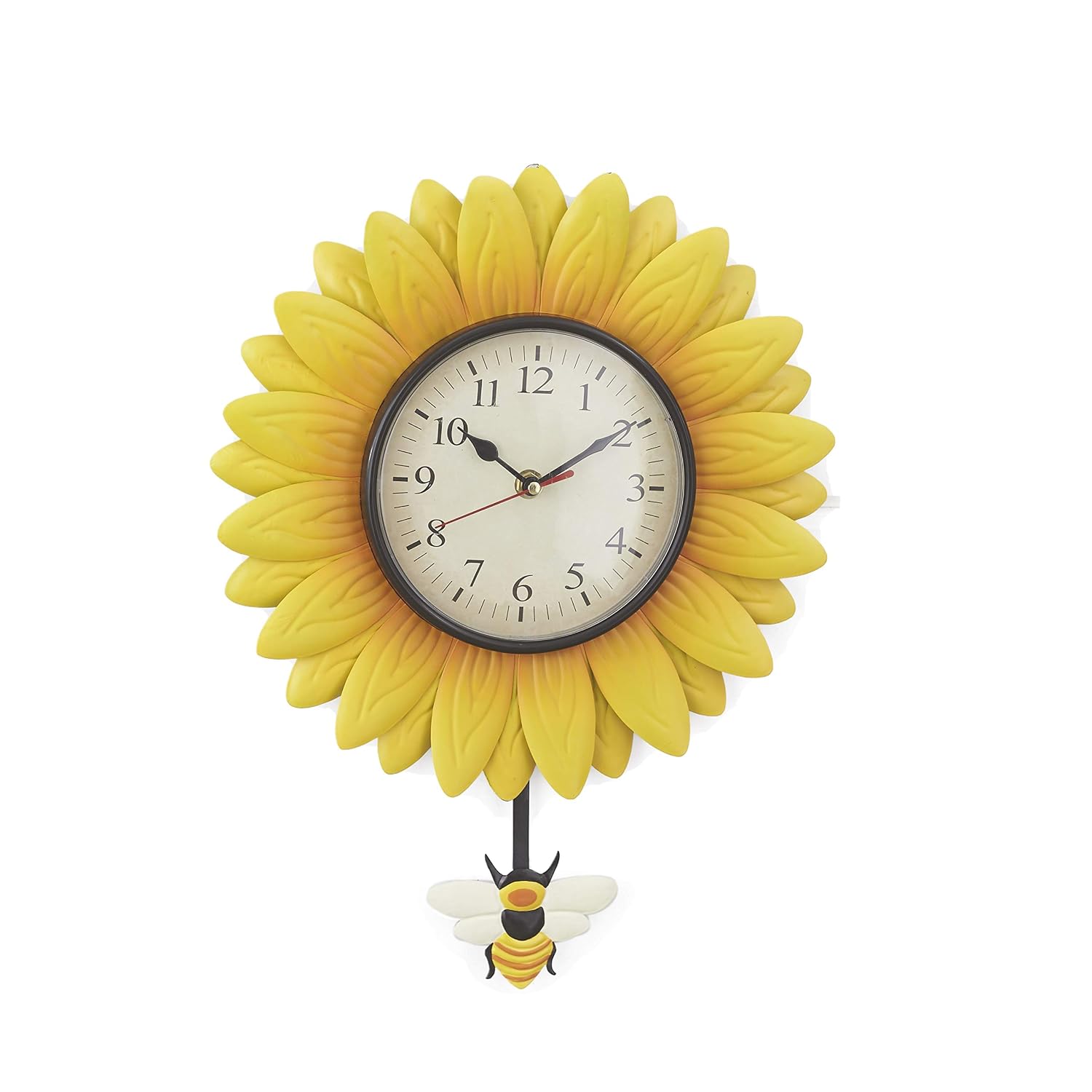 Sunflower wall clock with bee pendant