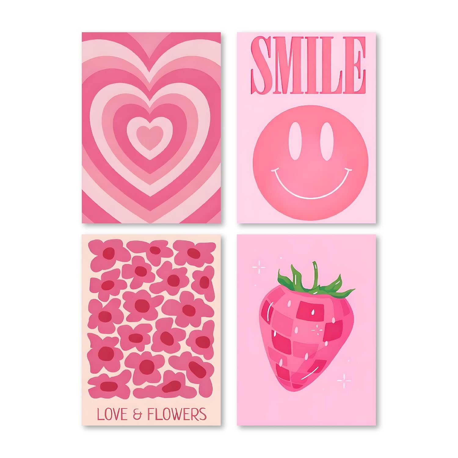 Set of four pink wall art prints