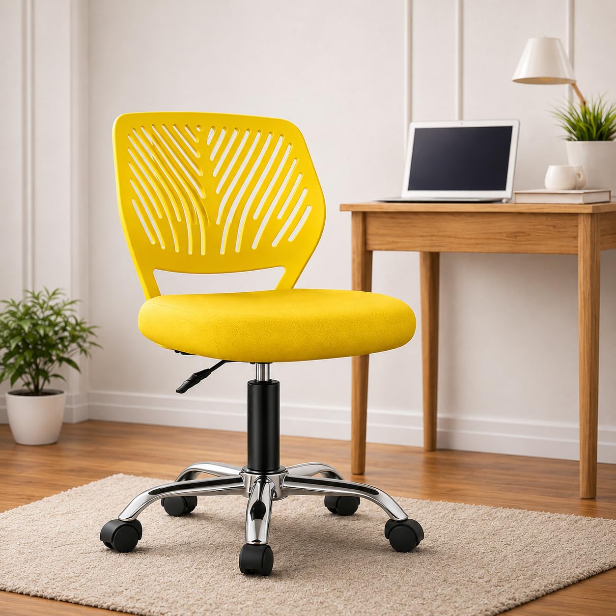 Yellow leaf cutout desk chair