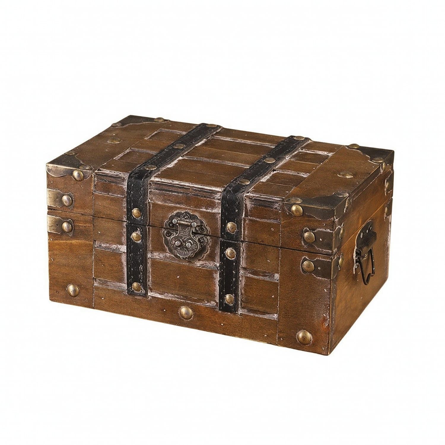 Closed wooden pirate treasure chest