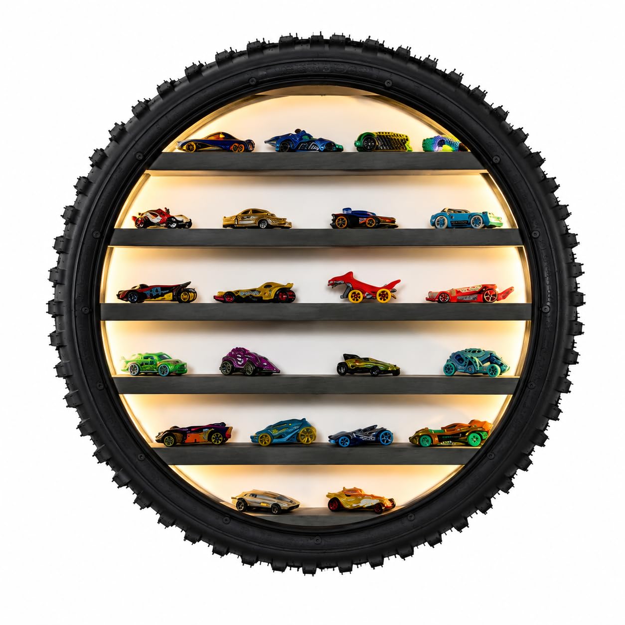 Tire shaped LED display shelf