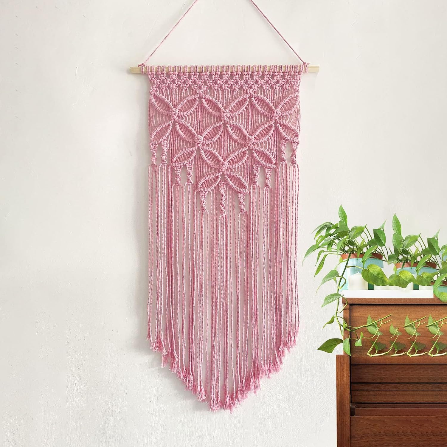 Pink macrame wall hanging