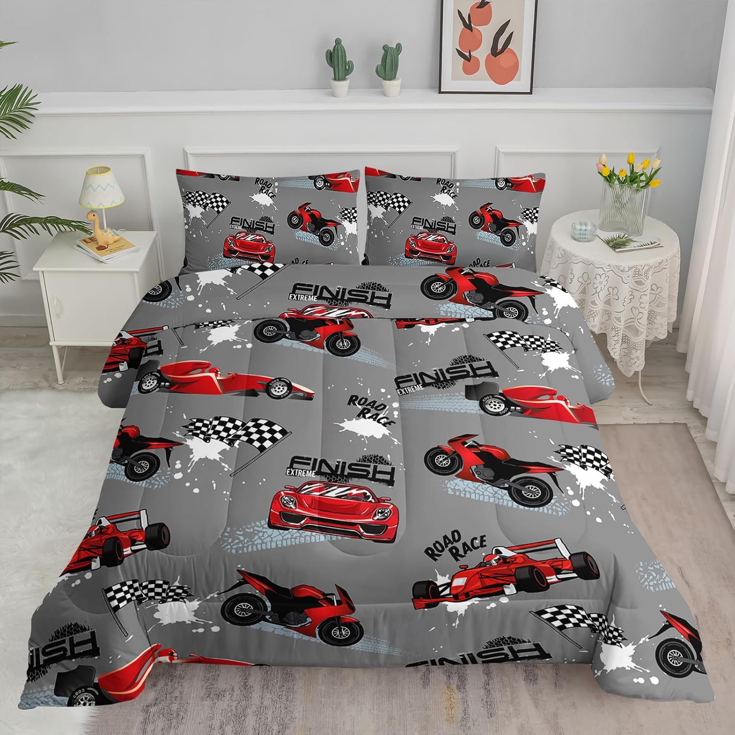 Racing print bedspread set