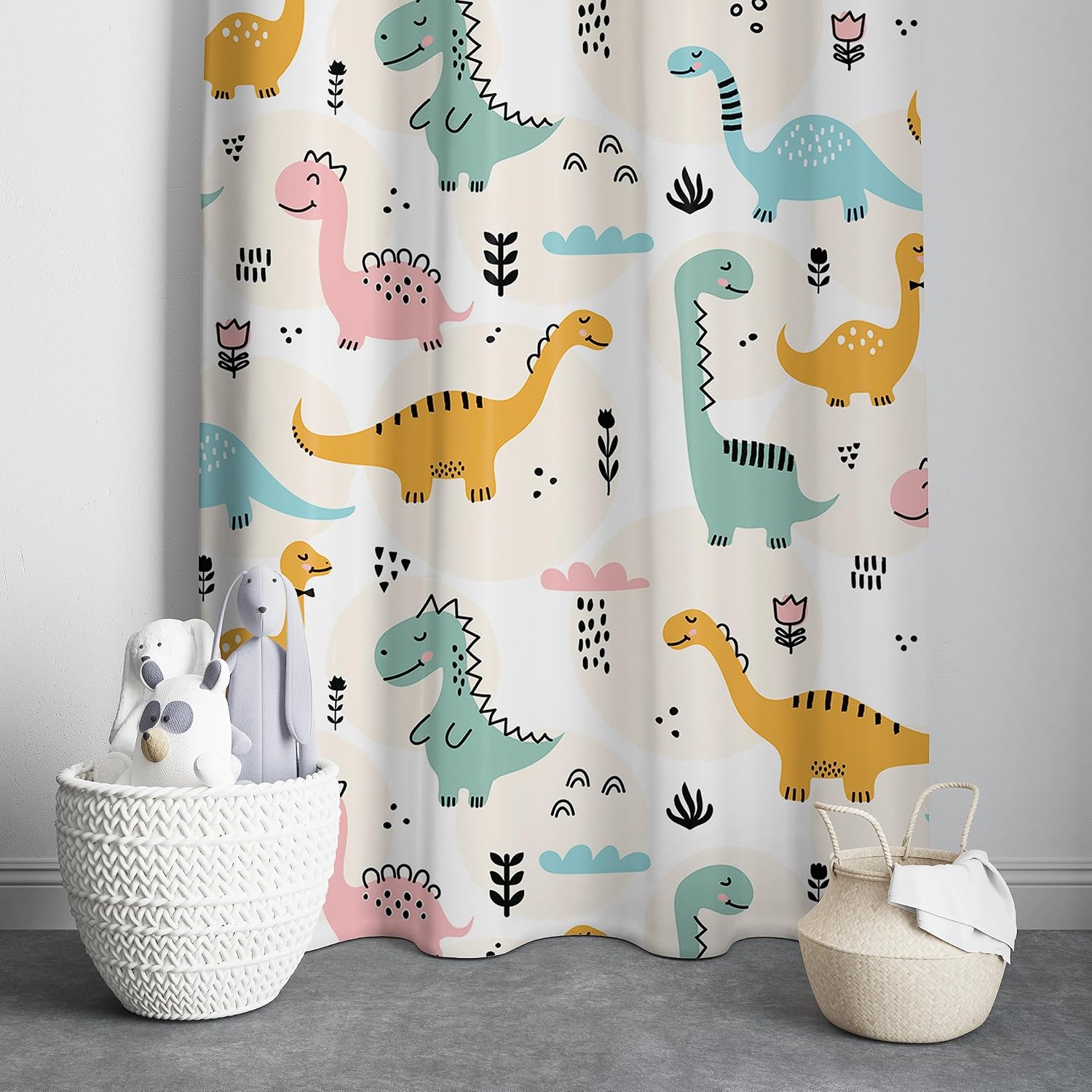Pastel dinosaur curtains