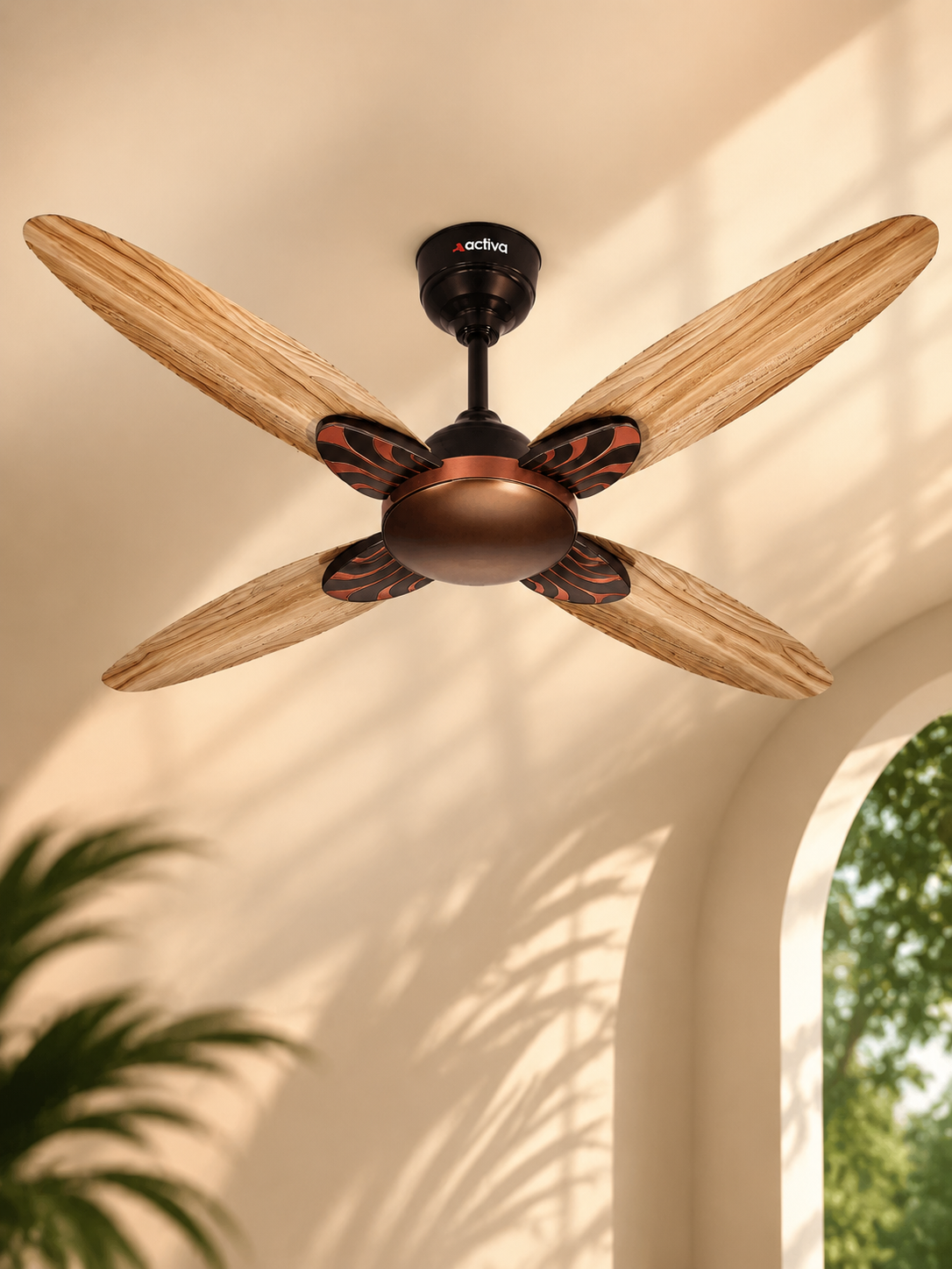 Wood-blade ceiling fan