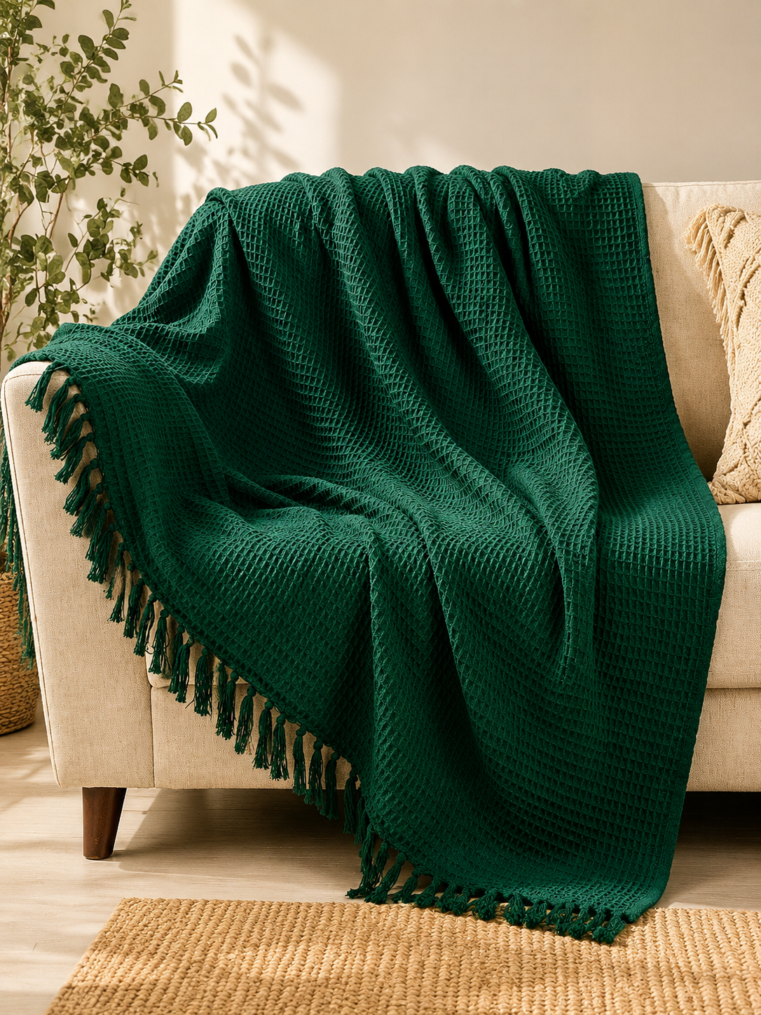 Fringed throw blanket