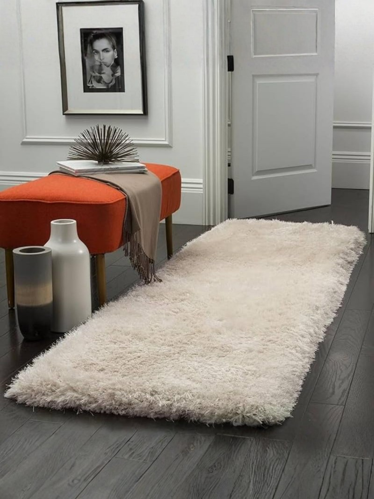 Cream shag area rug