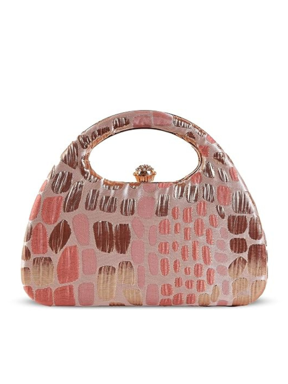 Structured pink and bronze textured clutch bag