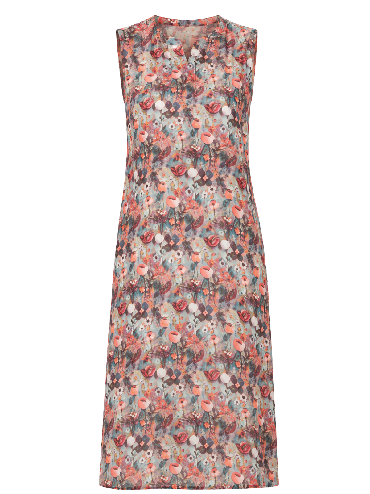 Floral-print sheer sleeveless kurta