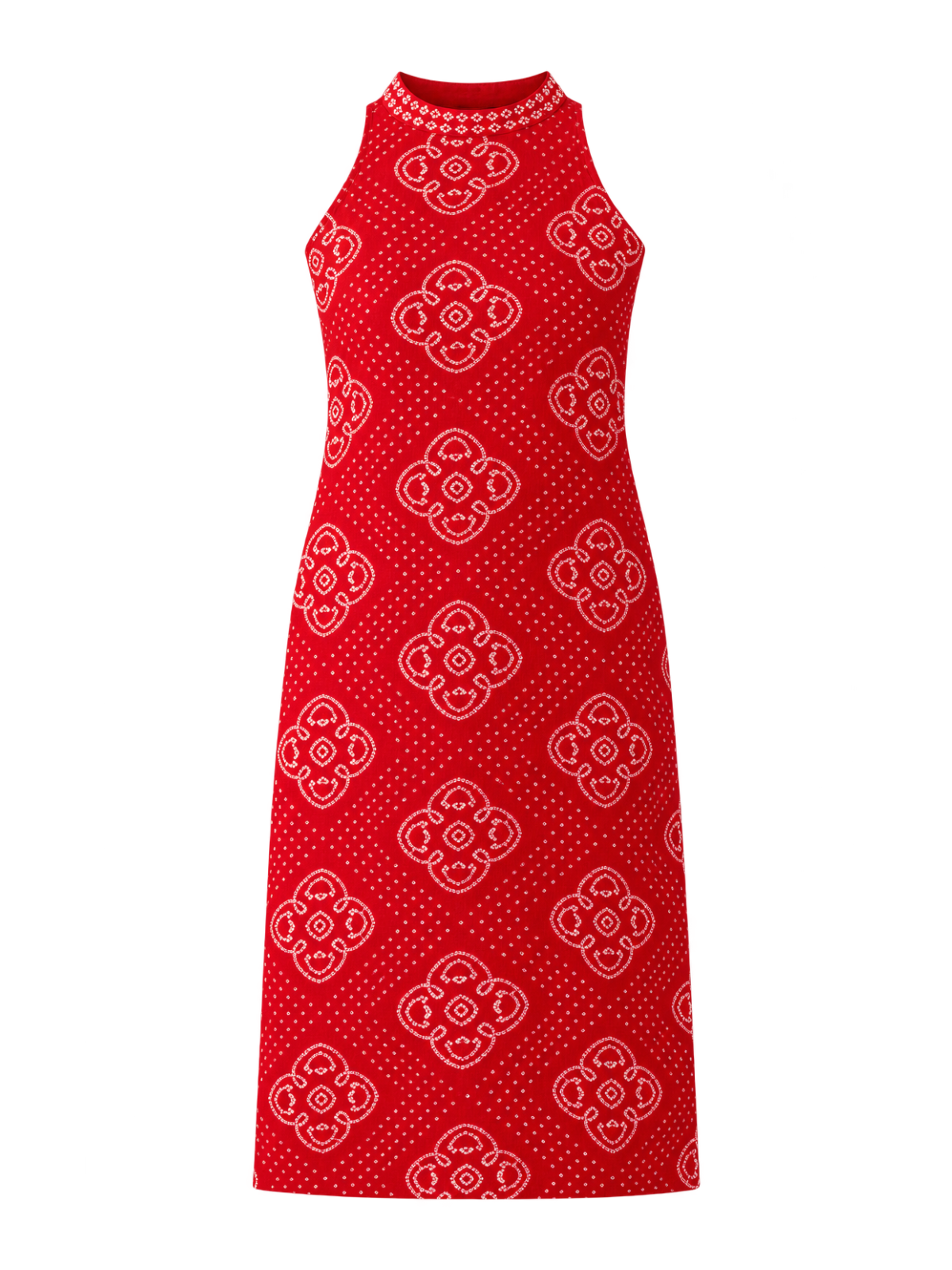 Red bandhani-print sleeveless kurta